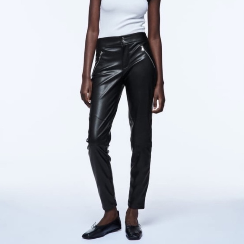 Zara The Biker Faux Leather Zippered Pant Size 6